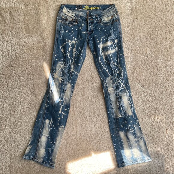 Bebina Jeans Womens 28x34 Acid Wash Splattered Distressed Low Rise Flare Festive - Picture 1 of 15